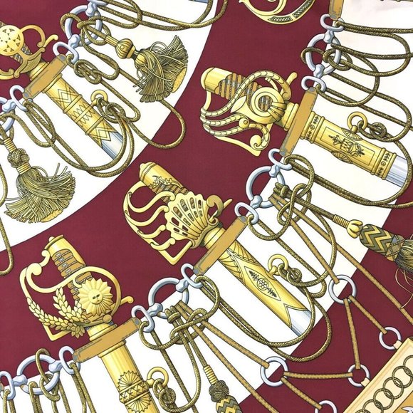 727212L Hermes Scarf Cliquetis Carre 90 Red Multicolor Silk 100% - Picture 6 of 9